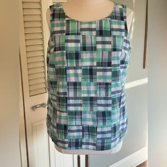 Talbots Cotton Blue/Green Plaid Shell.. like new .. Lg.. - Picture 2 of 8